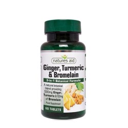 ДЖИНДЖИФИЛ , КУРКУМА И БРОМЕЛАИН таблетки 60 броя /  GINGER, TURMERIC & BROMELAIN tablets
