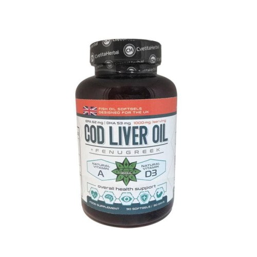 МАСЛО ОТ ТРЕСКА + ЕКСТРАКТ ОТ СМИНДУХ капсули 90 броя /  COD LIVER OIL WITH FENUGREEK