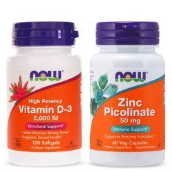 NOW FOODS ZINC PICOLINATE 50 мг. 60 капс. + NOW FOODS VITAMIN D-3 2000 IU 120 капс.