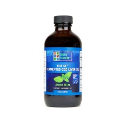 НАТУРАЛНО РИБЕНО МАСЛО ОТ ФЕРМЕНТИРАЛ ЧЕРЕН ДРОБ НА ТРЕСКА BLUE ICE С ВКУС НА МЕНТА 237 мл. /  BLUE ICE FERMENTED COD LIVER OIL ARCTIC MINT FLAVOUR 237 ml.