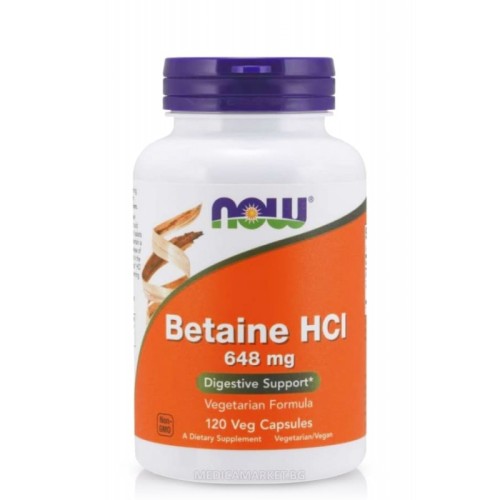 NOW FOODS BETAINE HCL (СОЛНА КИСЕЛИНА) 648 мг. 120 капс.